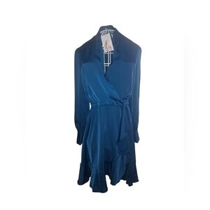 Prettygarden, Elegant Blue Wrap Dress, Size M